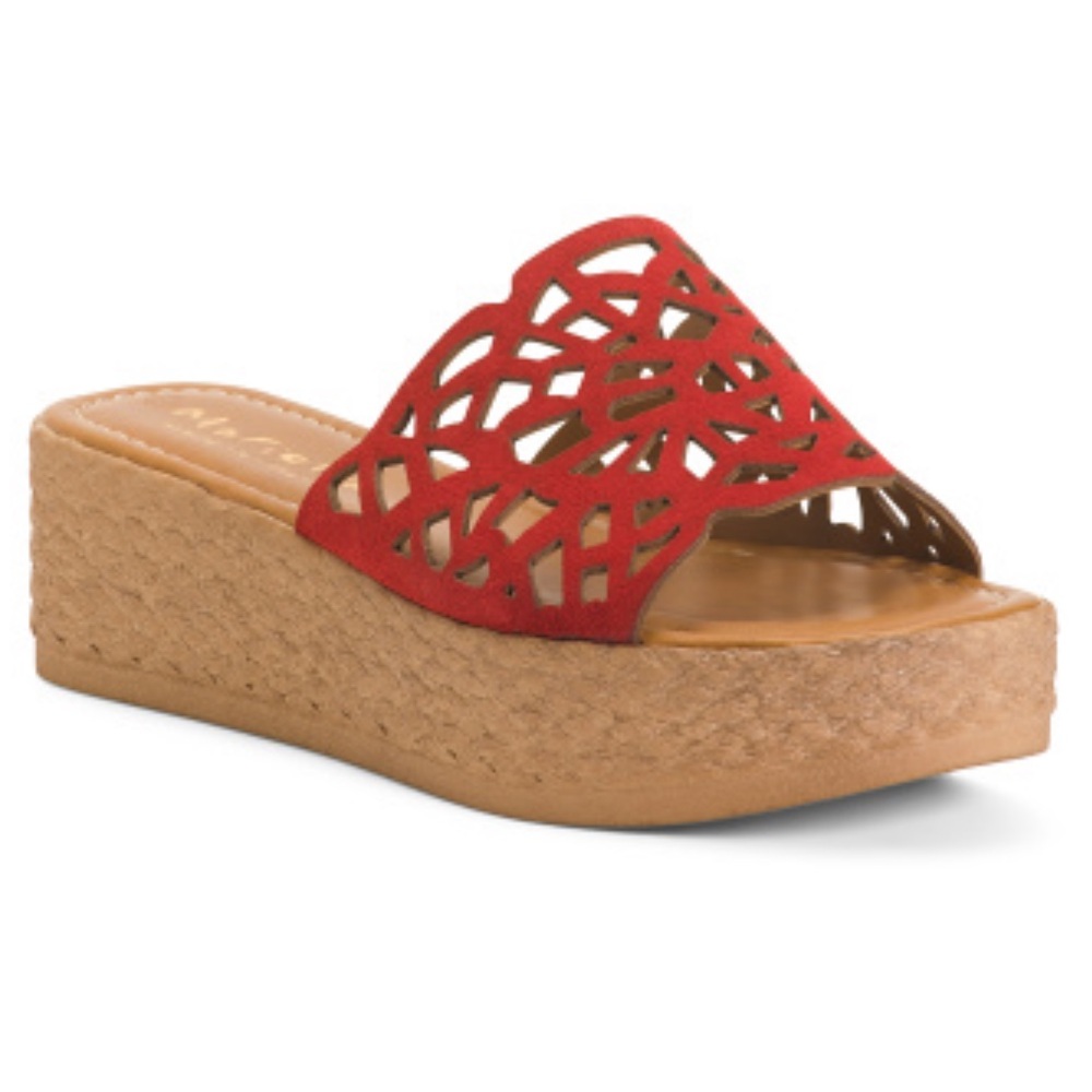 Made in Italy, red leather wedges, MARIELLA, suede shoes
